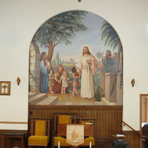 Mural depicting Jesus blessing little children